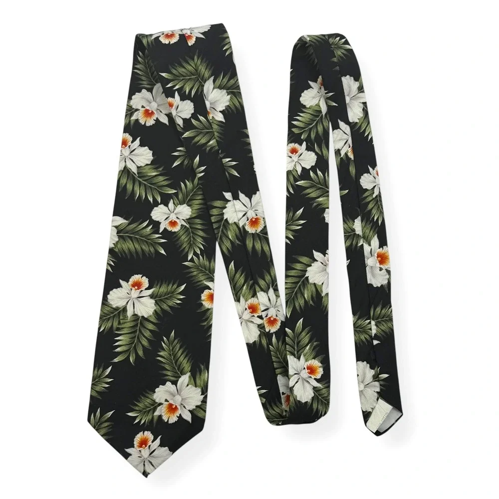 VTG Pacific Legend Hawaii USA Made Tie Black Tropical‎ Print Retro Vacation